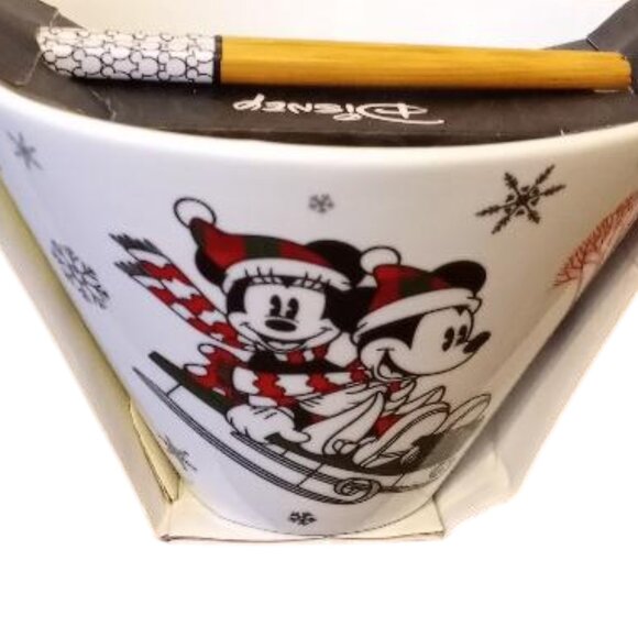 Disney Mickey And Minnie Mouse Holiday Ramen Bowl With Chopsticks - Picture 7 of 7